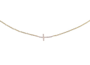 Curved Diamond Cross Necklace - 14K Gold - Yellow Gold - Rose Gold - White Gold