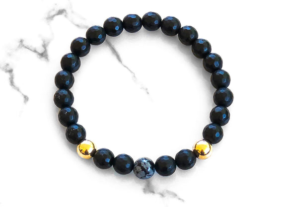Men's Energy Bracelet - 14K Gold - Onyx - Obsidian - Luxury Men's Jewelry