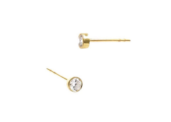 The Capri - 3.5mm 14K Yellow Gold Round CZ Stud Earring in Bezel Setting - Women’s luxury Jewelry